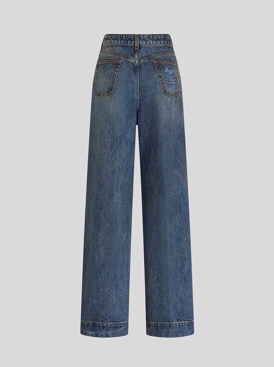 ETRO Denim | Jeans Con Pegaso Ricamato Blu Navy