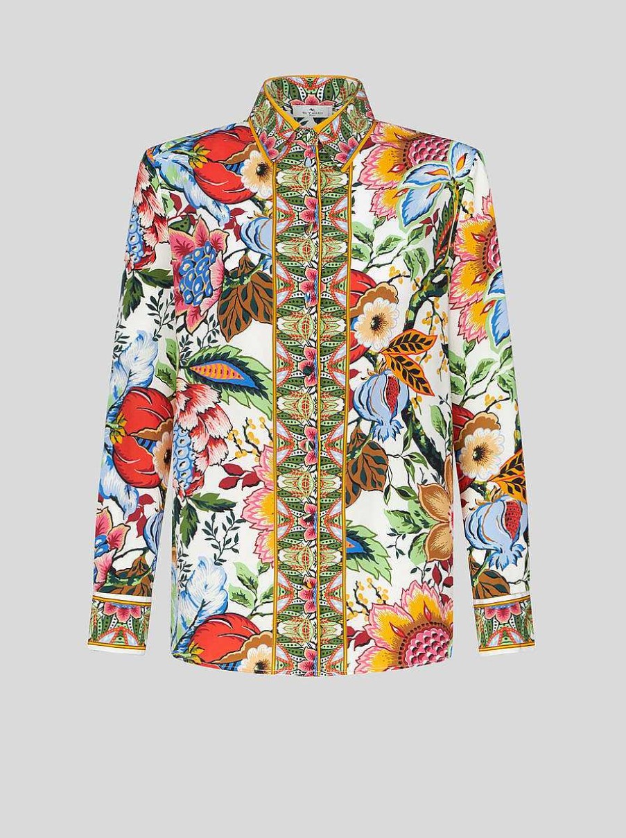 ETRO Camicie E Camicette | Camicia In Crepe De Chine Con Stampa Bouquet Multicolore
