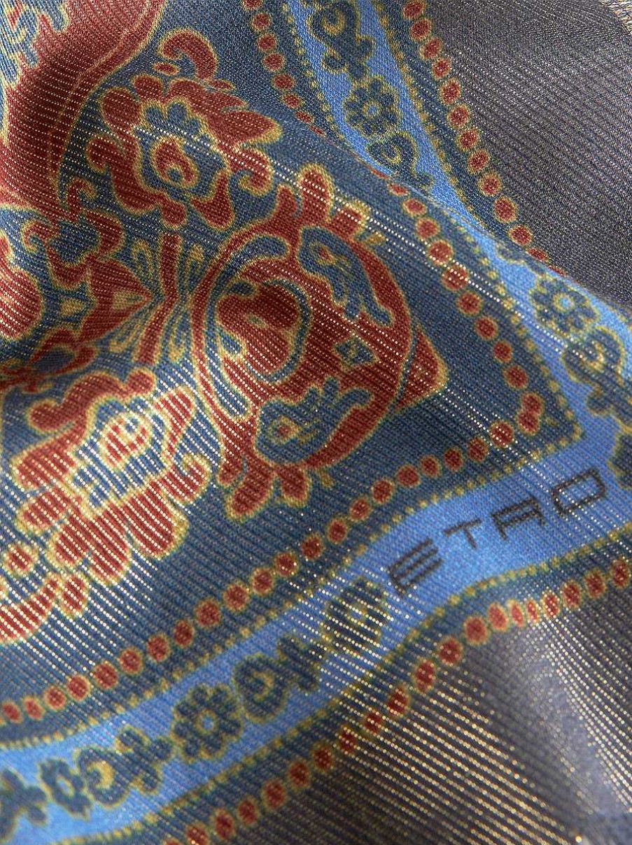 ETRO Sciarpe E Seta | Scialle Stampato In Cashmere E Seta Blu Navy