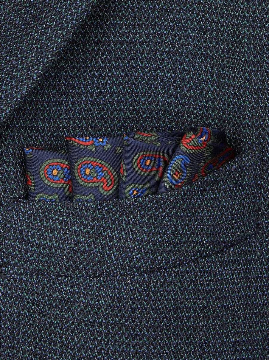 ETRO Cravatte E Fazzoletti Da Taschino | Fazzoletto Da Taschino In Seta Con Motivo Paisley Blu Navy