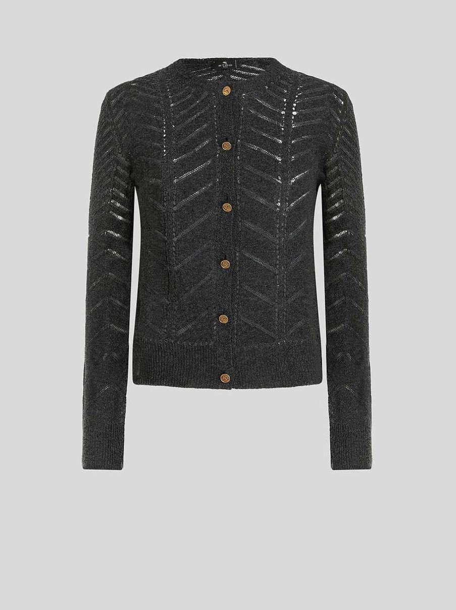 ETRO Maglieria | Cardigan In Lana Con Bottoni Pegaso Grigio