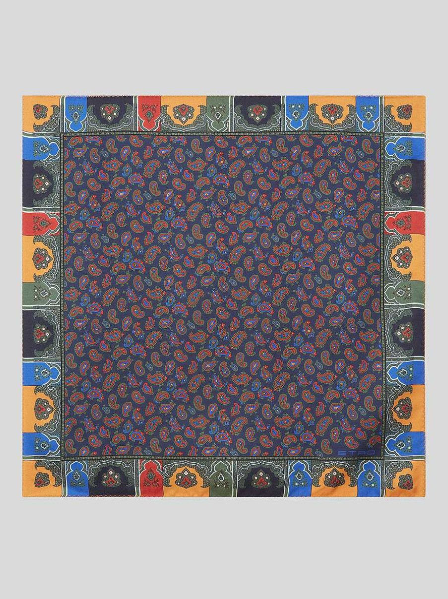 ETRO Cravatte E Fazzoletti Da Taschino | Fazzoletto Da Taschino In Seta Con Motivo Paisley Blu Navy