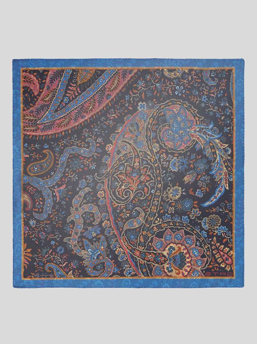ETRO Cravatte E Fazzoletti Da Taschino | Fazzoletto Da Taschino Floreale Con Motivo Paisley Blu Navy
