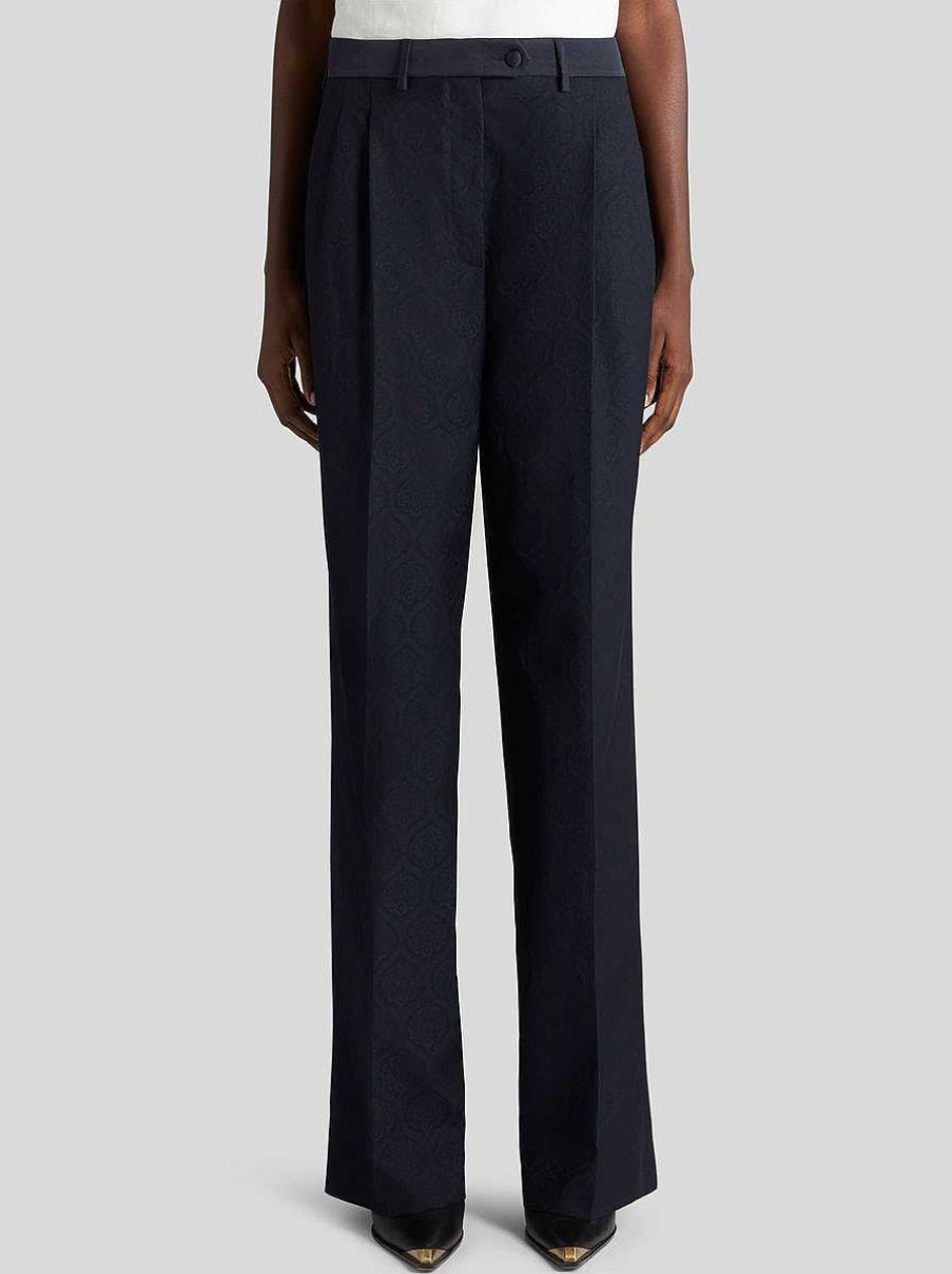 ETRO Pantaloni | Pantaloni In Tessuto Jacquard Blu Navy