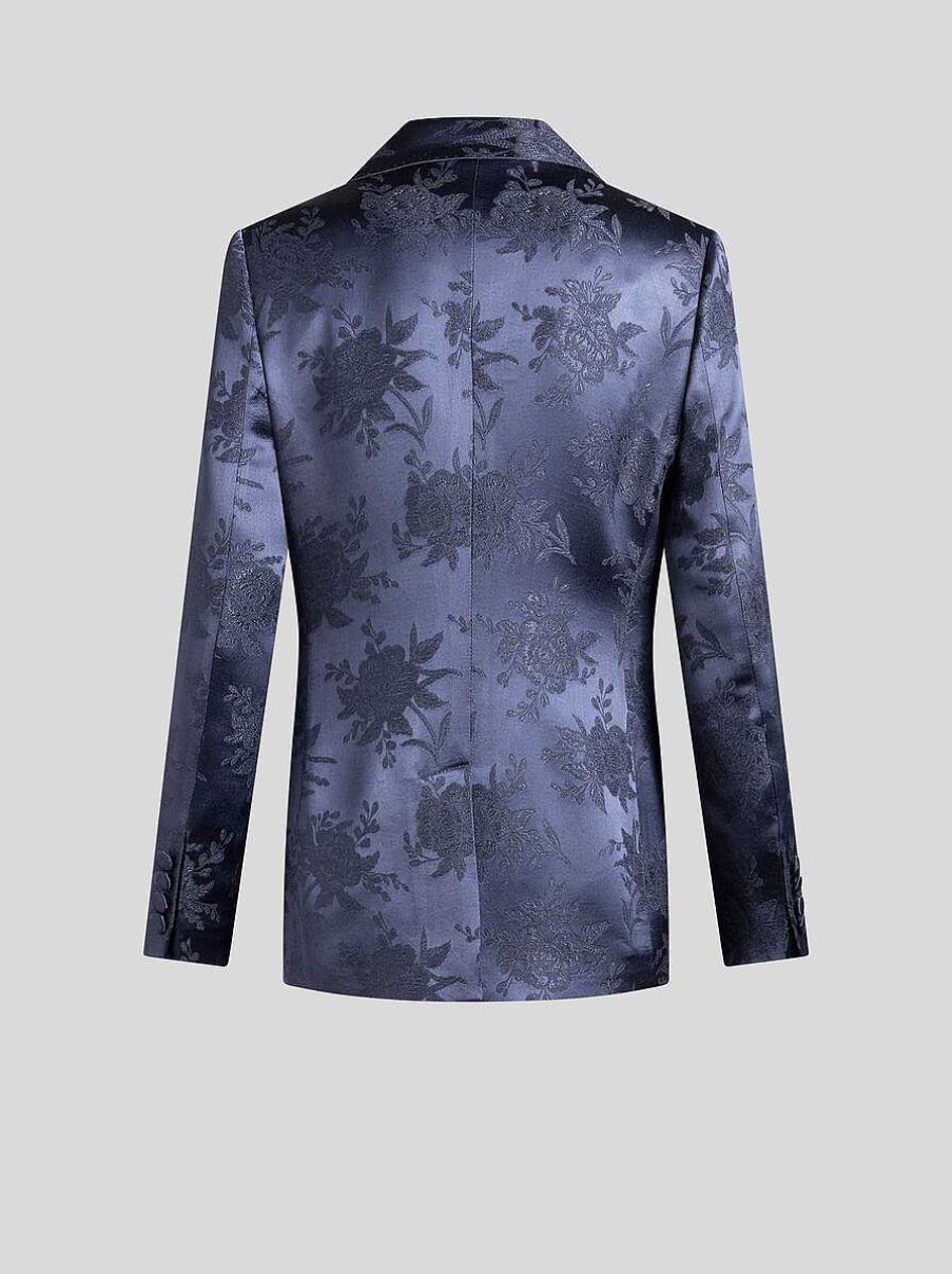 ETRO Giacche | Giacca Jacquard Floreale Blu Navy