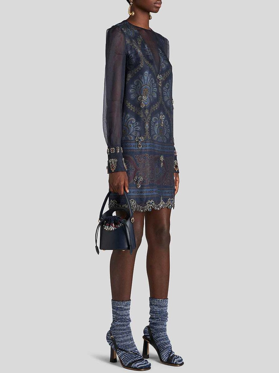 ETRO Saturno | Borsa Saturno Mini In Pelle Blu Navy