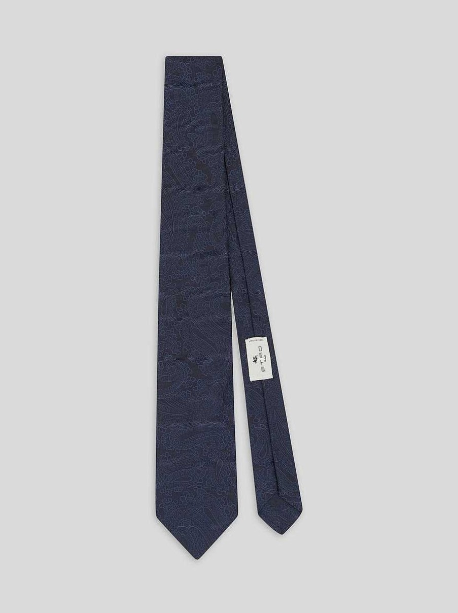 ETRO Cravatte E Fazzoletti Da Taschino | Cravatta Jacquard In Seta Con Motivo Paisley Blu Navy