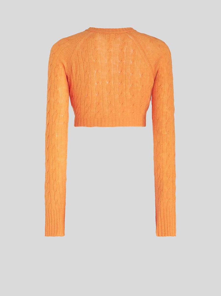 ETRO Maglieria | Cardigan Cropped Con Logo Ricamato Arancia