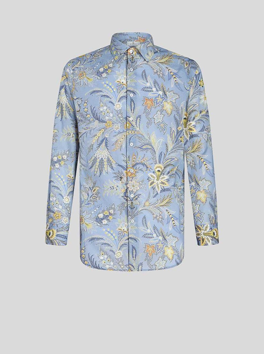 ETRO Camicie | Camicia Floreale Con Motivi Cachemire Azzurro